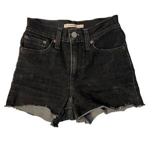 Levi’s Women’s Hi Rise Denim Jean Shorts Size 24 Black Wash Cut Off Raw Hem